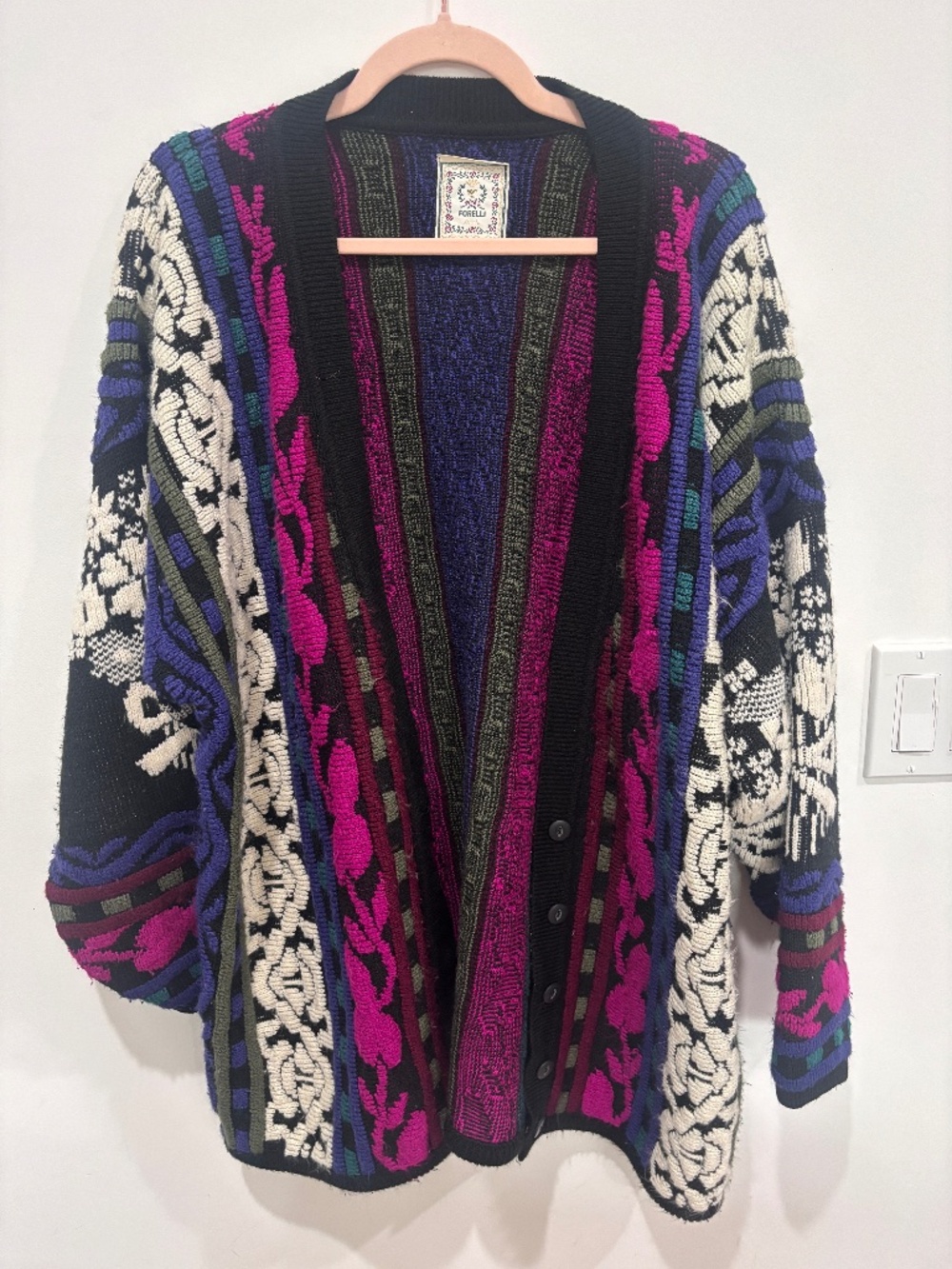 Vintage Forelli International Chunky Knit Cardigan Oversized Large Colorblock